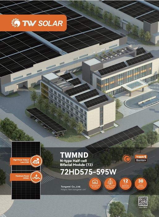 Panouri fovoltaice Tongwei 575w Bifacial N type TWMNH-72HD TIER1