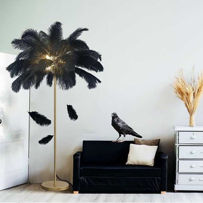 Дизайнерска подова лампа с щраусови пера
