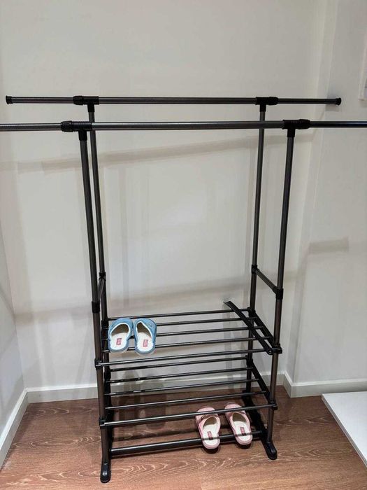 Вешалка для одежды, напольная на колесиках, вешалка с обувницей