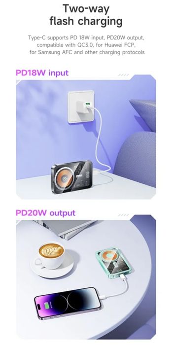 Hoco Q14 Transparent 2in1 Power Bank Magnetic 5000mAh For iPhone 16 17