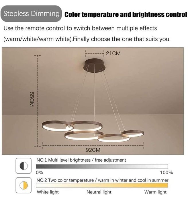 Висяща лампа Модерна LED 88W цвят кафе  лед Димируема с дистанционно