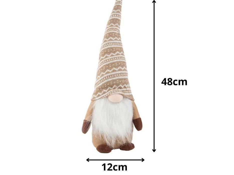 Gnom de craciun cu barba si caciula modelabila 48cm spiridus plus maro