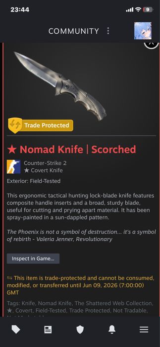 Нож CS2  бродяга (Nomad Knife) Сажа