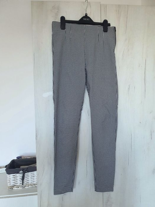 Pantaloni Zara skinny talie înaltă alb negru pepit pied de poule elastici M L