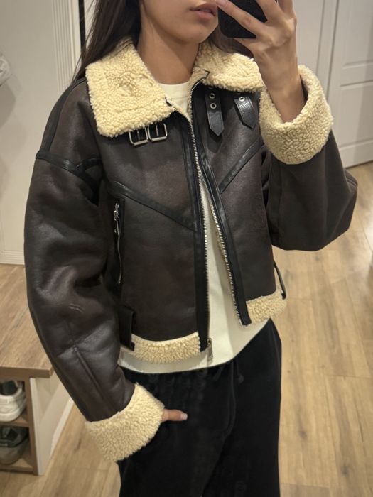Дубленка-авиатор с мехом Zara, размер XS-S
