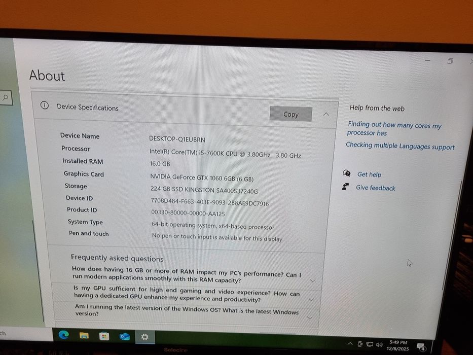 PC Gaming i5-7600K | GTX 1060 6GB | 16GB RAM | SSD 240GB