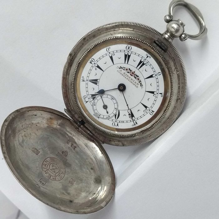 Османски/ турски джобен часовник, сребро, порцеланов циферблат, перфектен, рядък