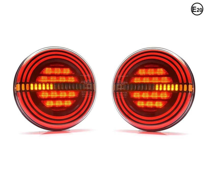 Кръгли LED Стопове Хамбургер с Бягащ Мигач Динамичен, Неон 12v 24v