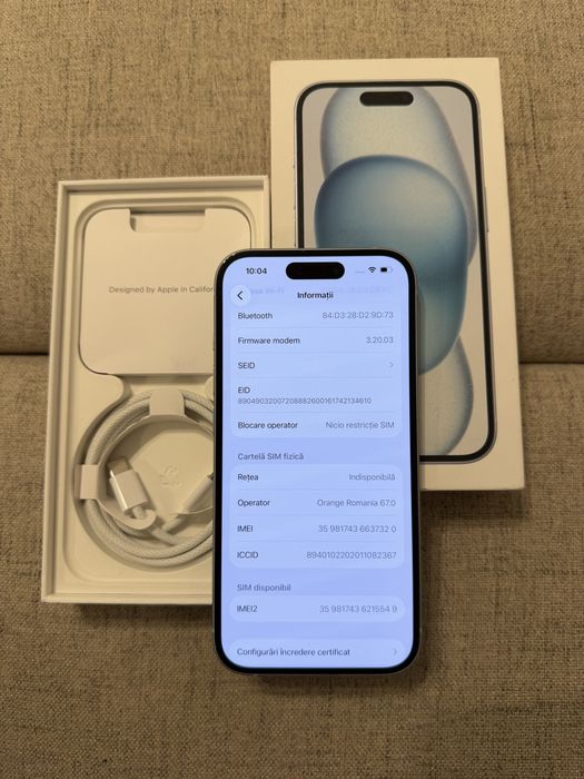 iphone 15 blue, 256gb, ca nou, baterie 100% (50 cicluri)