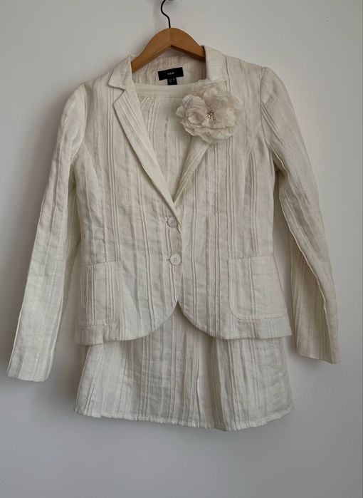 Set elegant H&M din in - Sacou (36) și Fustă (38) - Alb/Crem