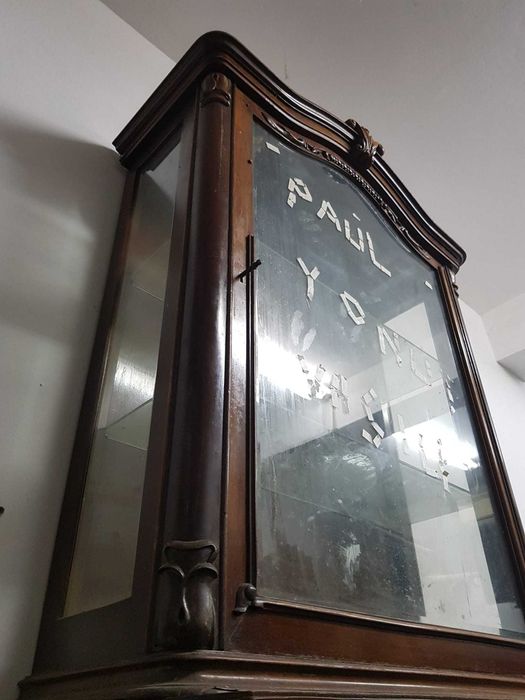 Mobila Veche Lemn Art Deco Bufet Comoda Vitrina Oglinda Bronz