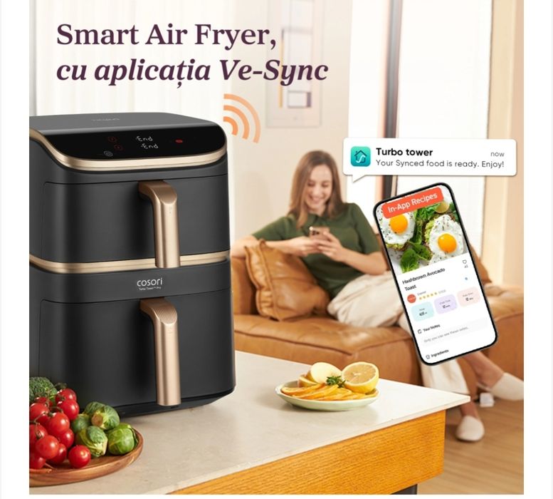 Friteuza cu Aer Cald Cosori Turbo Tower Pro Smart de 10.8 litri