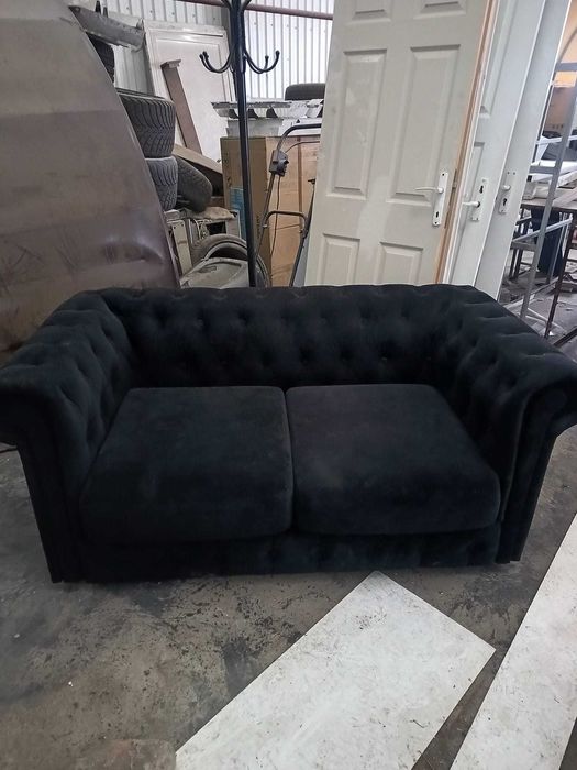 Canapea fixa 2 persoane Chesterfield stofa neagra