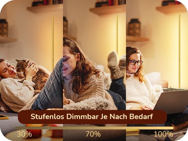 Златна LED подова лампа, димируема, 3000K, 146 см