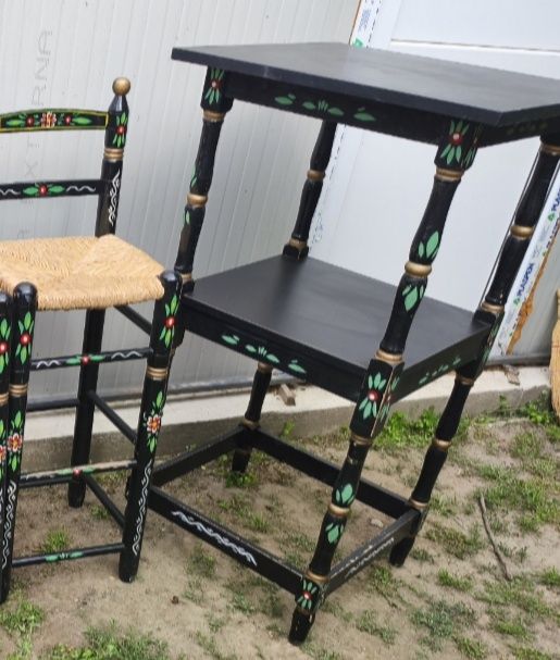 Set bar rustic: masă+ scaun lemn pictate manual