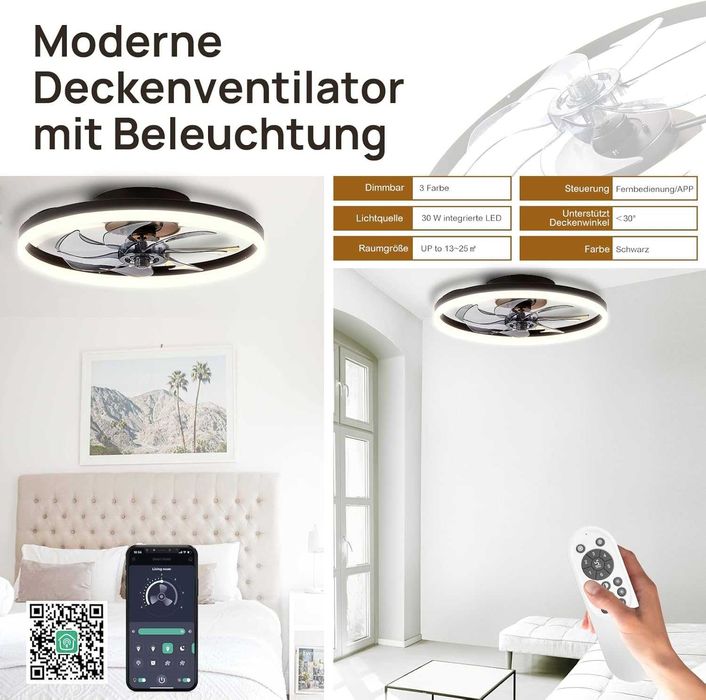 LES FLEURS таванен вентилатор с осветление и дистанционно 50 см