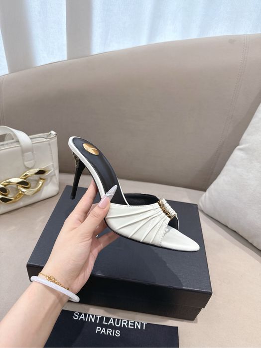 Saboți de damă sunt Saint Laurent Babylone din piele albă