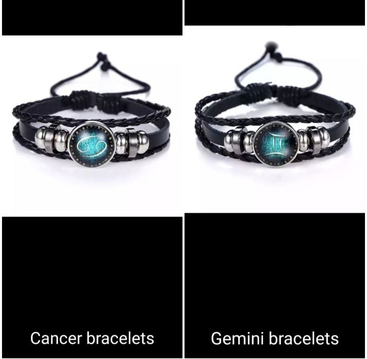 Кожена гривна с зодия фосфорна светеща