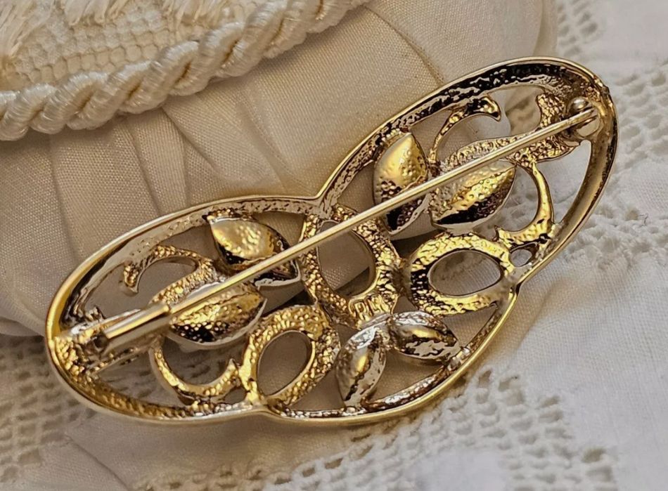 Винтидж PL PIERRE LANG Виена, позлатена игла за брошка с кристали 1980