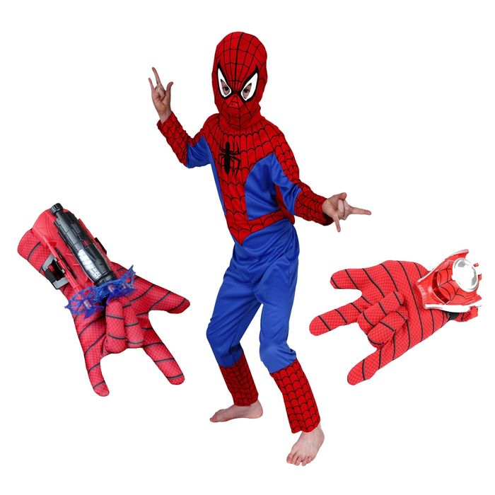 Set costum Spiderman, marime 5-7 ani, doua lansatoare si masca LED