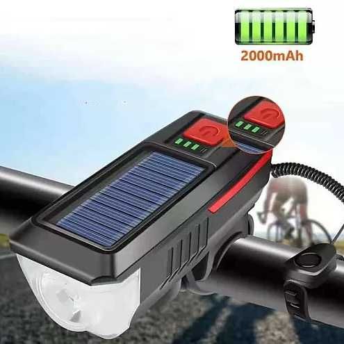 Соларен фар за колело с мощна светлина и клаксон