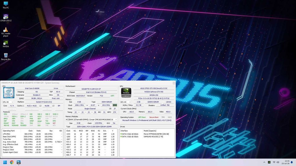 PC Gaming Gigabyte i5-6600K/8GB DDR4/SSD+HDD/GTX 950/WiFi/W11 la 550lei