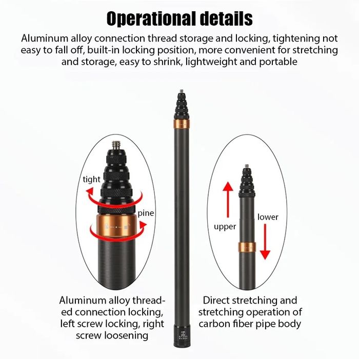 Selfie Stick Carbon Invizibil 3M, Insta360 X5,X4,X3,X2, ONE, GoPro - N