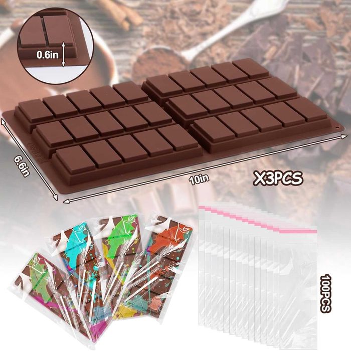 Пакет от 3 форми за шоколадови блокчета, изработена от силикон