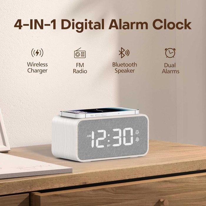 Radio ceas alarmă lemn ANJANK difuzor Bluetooth,incarcator wireless