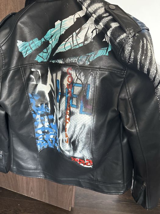 Geaca piele pictata handmade