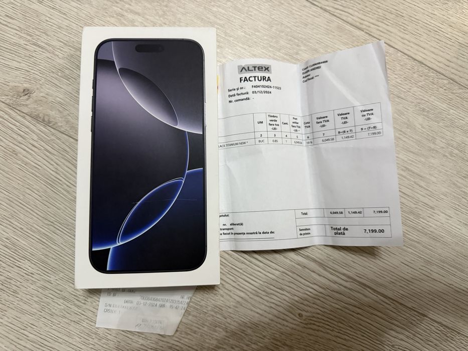 Iphone 16 Pro max 256 black titanium Ca Nou 10/10 Factura Garantie