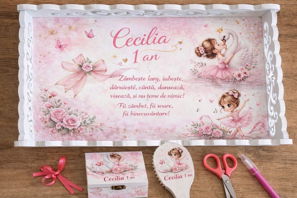 tăvițe și accesorii personalizate - set complet moț copil