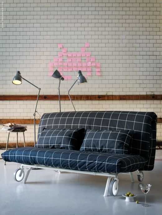 Разтегателен диван IKEA PS с Матрак Murbo и оригинален калъф Rute в черно / бяло
