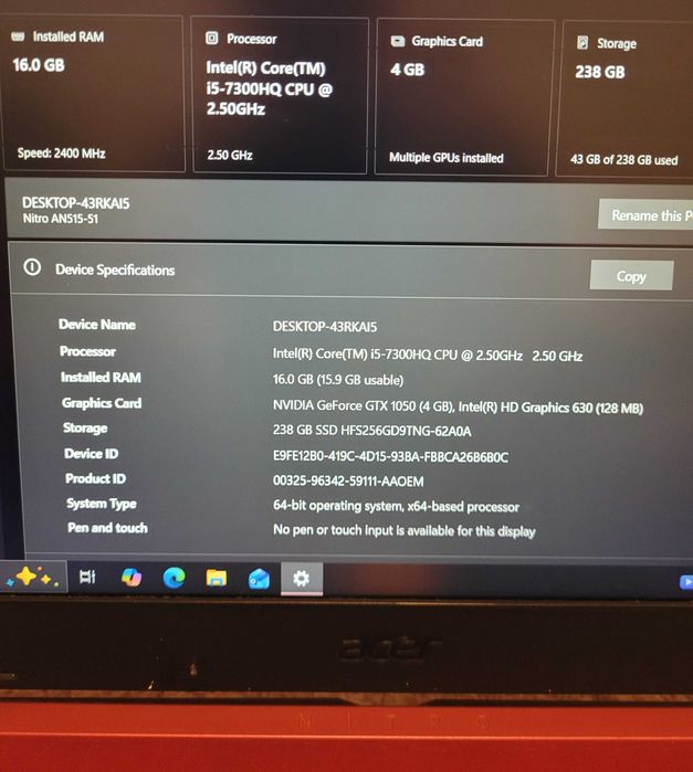 Laptop gaming Acer Nitro
