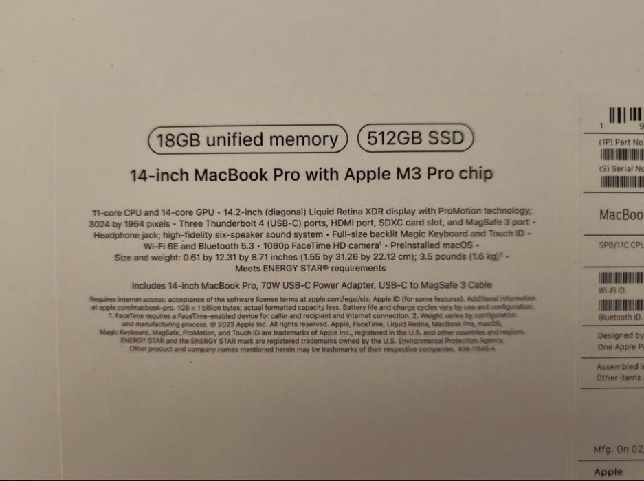 Macbook Pro 14 M3 Pro 512 gb