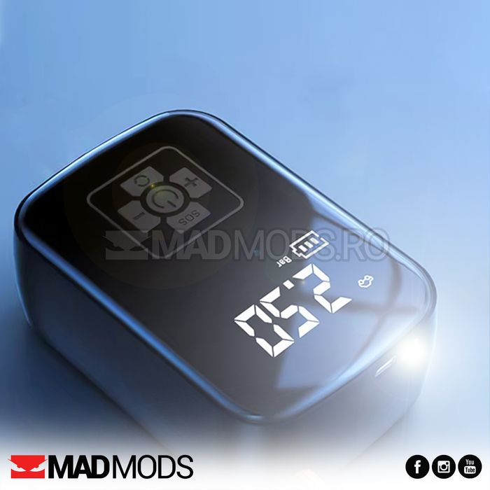 Compresor auto cu acumulator, 150 PSI, Afisaj digital, Lanterna, USB C