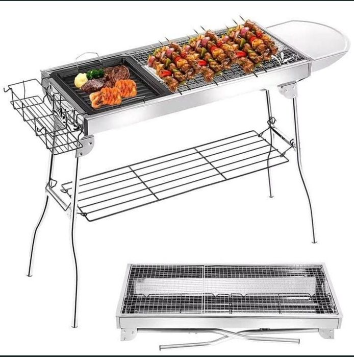 Gratar portabil din otel inoxidabil, pliabil  65.5x29.5cm,