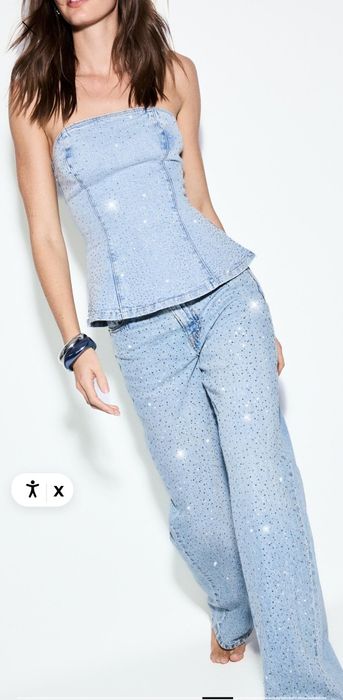 STRADIVARIUS Wide Led Cristal дънки с кристали L-40