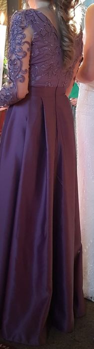 Rochie de ocazie / nașă, mov, satin & dantela, transp.inclus