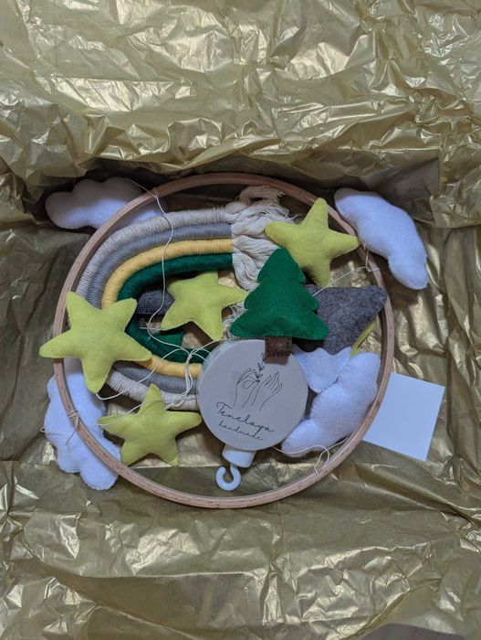 Хендмейд Въртележка за дървена бебешка кошара