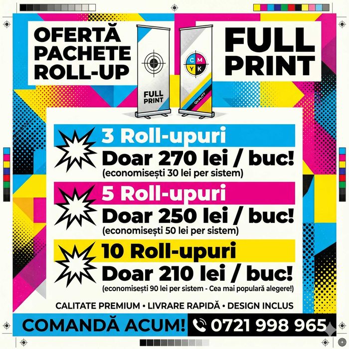 SUPER OFERTĂ! Roll-up Standard + Print + Grafică Inclusă | Prețuri IMBATABILE!