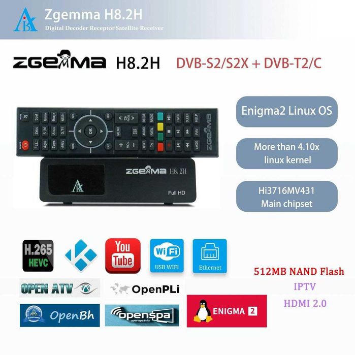 Premium Качество ZGEMMA H8.2H DVB S2 + DVB T2/C Enigma2 Linux ТВ