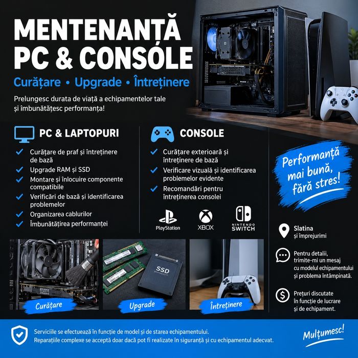 Mentenanță PC & Console | Curățare, Upgrade RAM/SSD