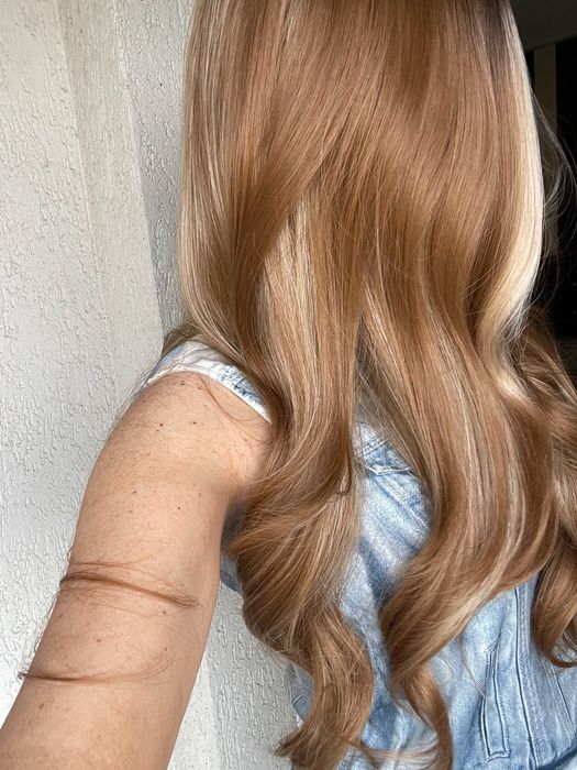 Peruca  semi naturala blond miere  lunga , maro , cadou spray peruca