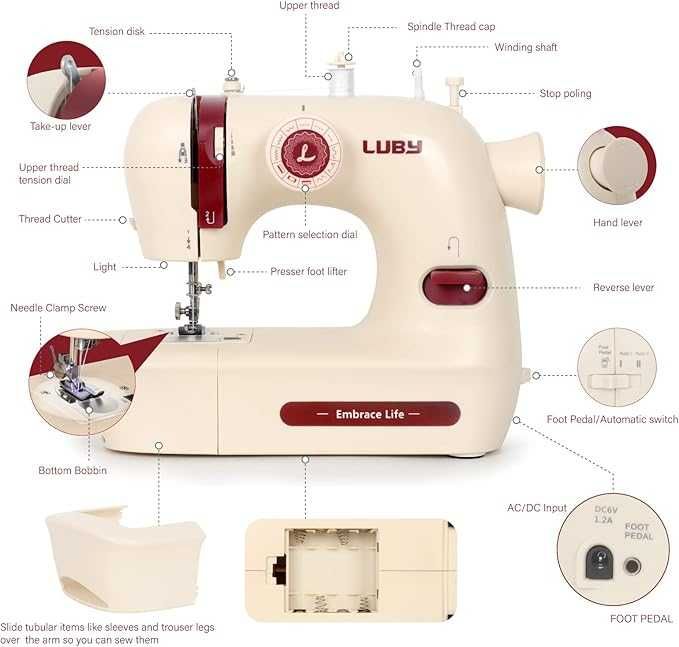 Luby електрическа,мини, преносима шевна машина
