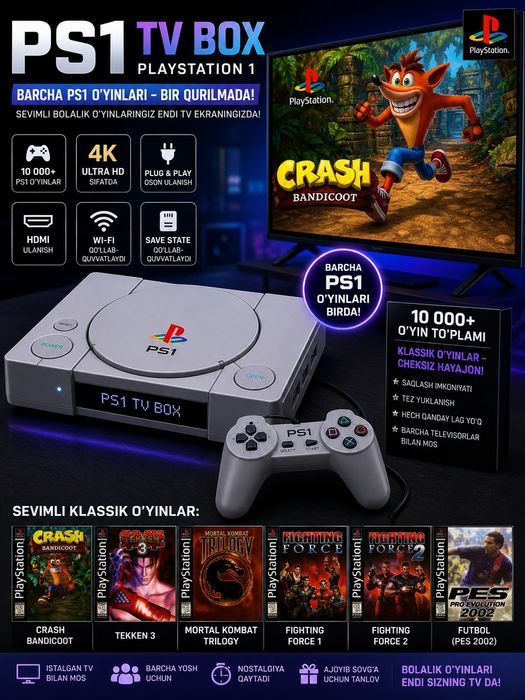 Playstation 1 endi istalgan psx o'yinlarni oson va tez va qulay