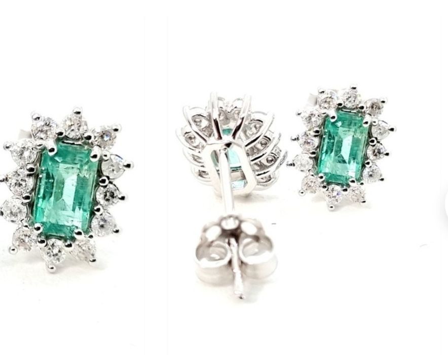 Обици и колие 18к бяло злато изумруд и диаманти