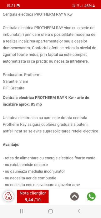 Centrala electrica, Protherm Ray 9 KE 14EU, 9 kW