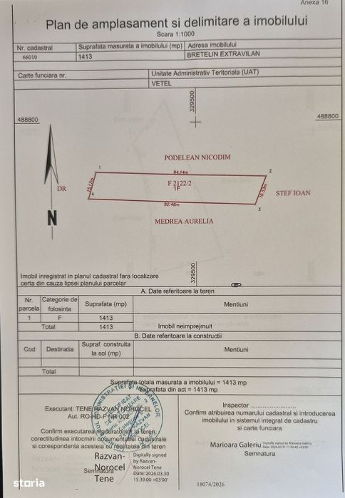 1.413mp extravilan Valea Vețelului zonă retrasă