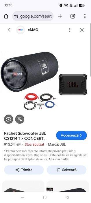 Statie și subwoofer auto JBL CS1214T